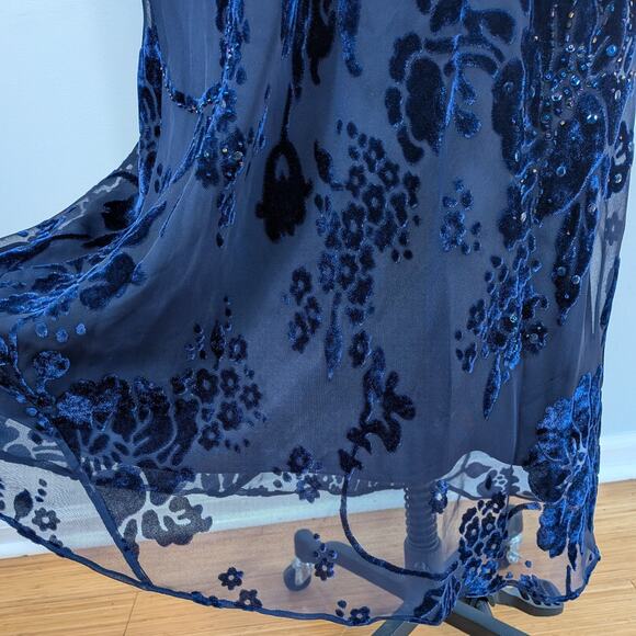 Vintage Velvet Burnout Maxi Dress Prom Gown 4P Blue Y2K 90s Goth Grunge Floral - Picture 6 of 11